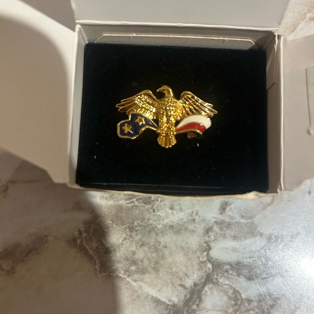 Avon Gold Eagle Brooch with Flag Design